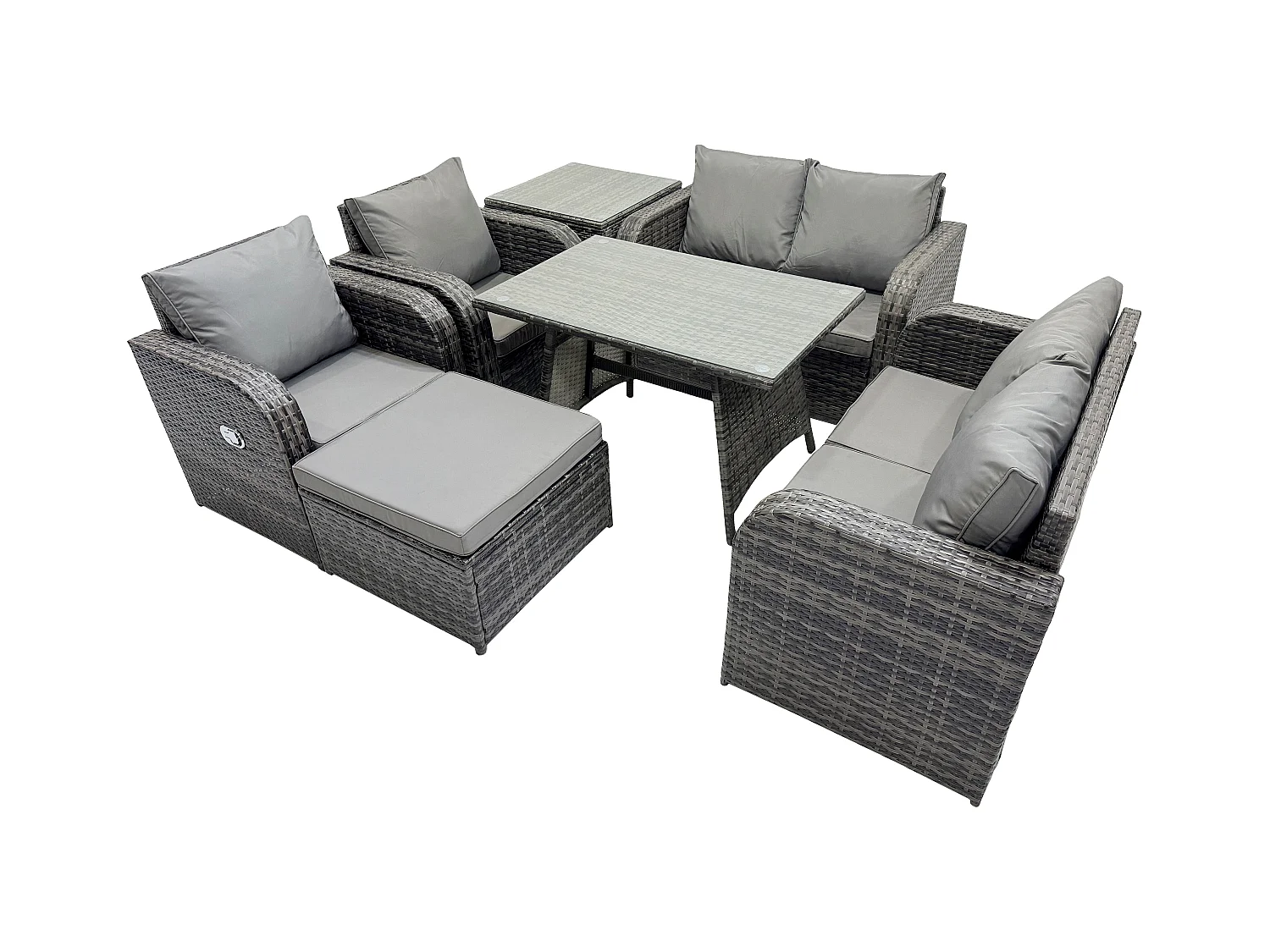 Ensemble de canapé en rotin extérieur avec Table à manger rectangulaire Grand tabouret Table d'appoint Gris foncé mixte