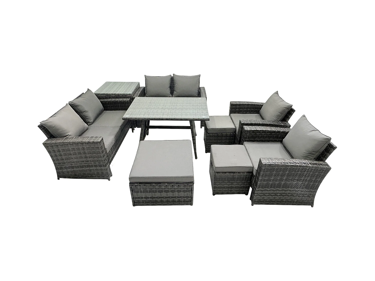 Gartenmöbelset 9 Stücke Polyrattan Garten Sofa im Freien mit 3 Hockern Beistelltisch Dunkelgrau Gemischt