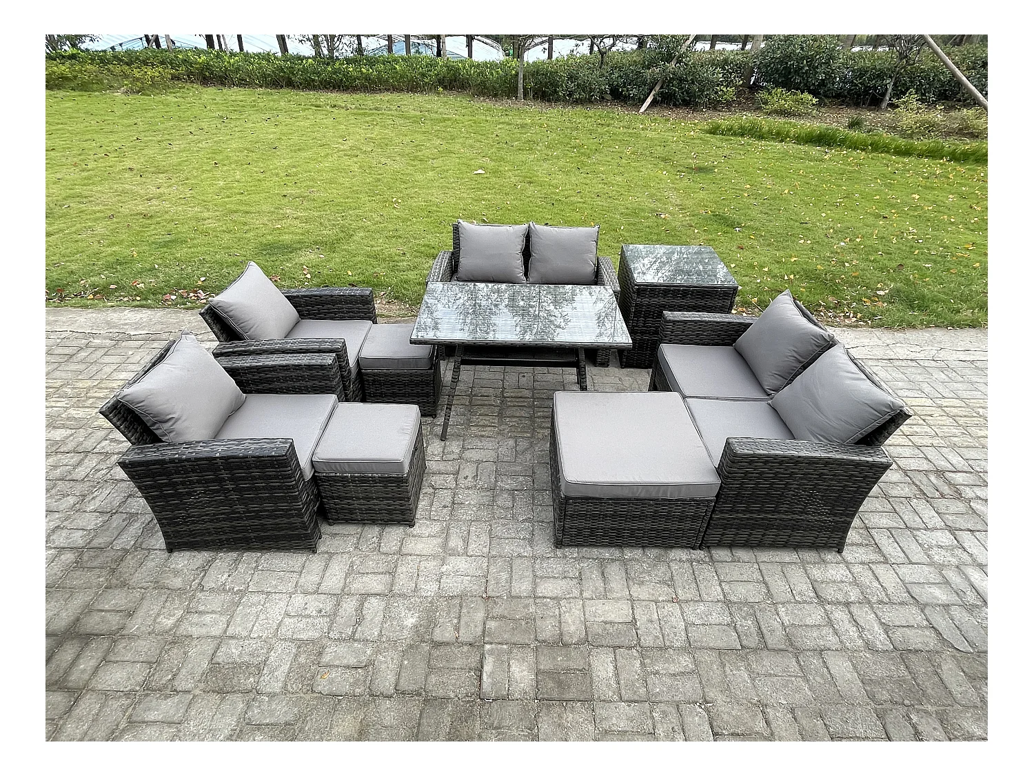 Gartenmöbelset 9 Stücke Polyrattan Garten Sofa im Freien mit 3 Hockern Beistelltisch Dunkelgrau Gemischt