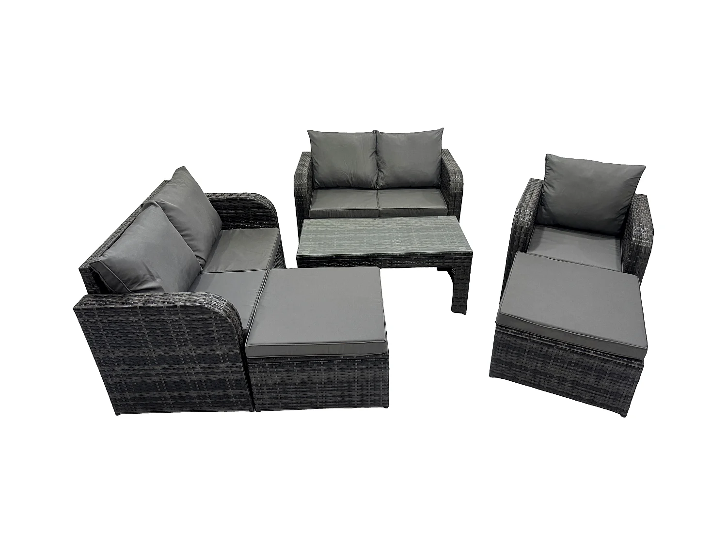 7 places Ensemble de Meubles de Jardin avec Table basse rectangulaire Chaise inclinable Canapé d'amour 2 Grand tabourets