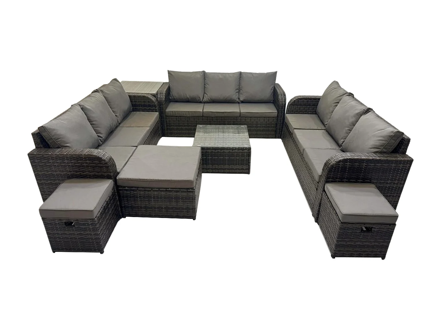 12 places Ensembles de meubles de jardin avec Table basse carrée Canapé 3 places 3 Tabourets Table d'appoint Gris foncé mixte