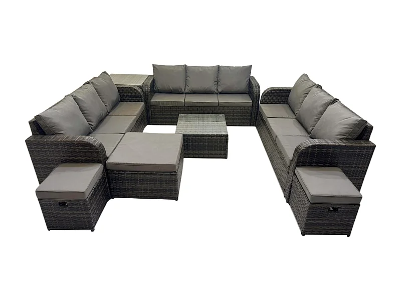 12 places Ensembles de meubles de jardin avec Table basse carrée Canapé 3 places 3 Tabourets Table d'appoint Gris foncé mixte