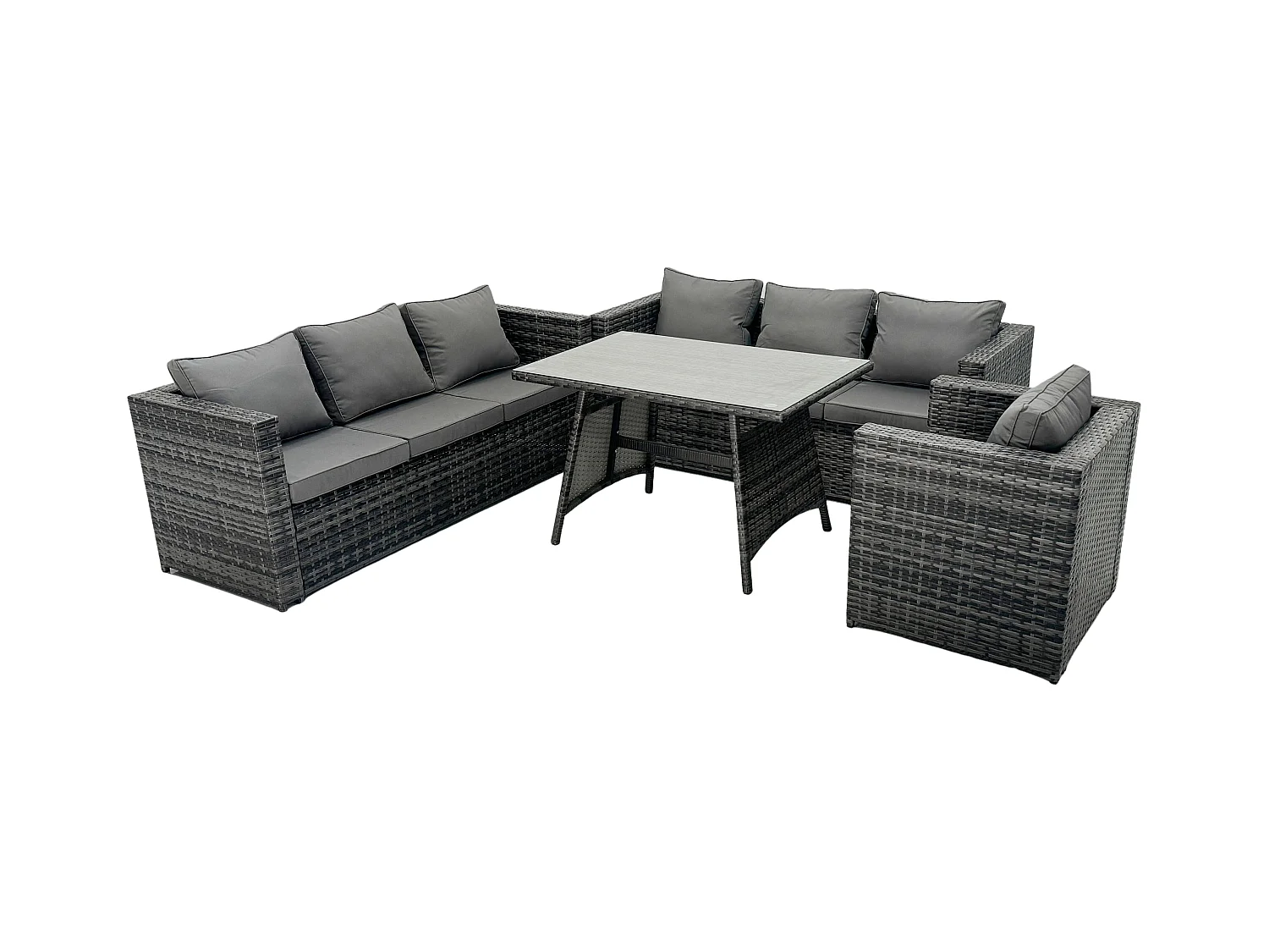 Polyrattan Garten Esstisch Set Gartenmöbel Sofa mit Patio Sessel 7-Sitzer Dunkelgrau Gemischt
