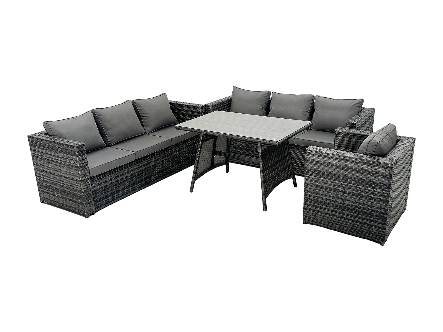 Polyrattan Garten Esstisch Set Gartenmöbel Sofa mit Patio Sessel 7-Sitzer Dunkelgrau Gemischt