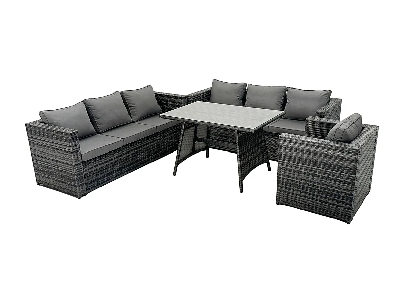 Polyrattan Garten Esstisch Set Gartenmöbel Sofa mit Patio Sessel 7-Sitzer Dunkelgrau Gemischt
