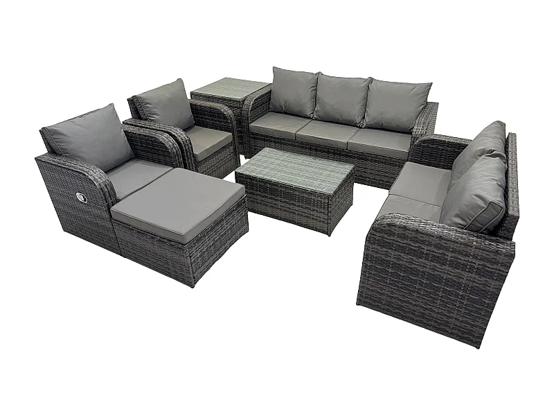 8 places Ensemble de Meubles de Jardin avec Table basse rectangulaire Canapé 3 places Canapé d'amour Grand tabouret Table d'appoint