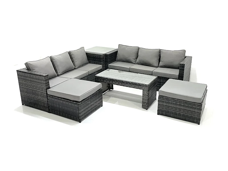 Garten Rattanmöbel Set mit Sofa Couchtisch 2 hohen Hockern Beistelltisch Dunkelgrau Gemischt