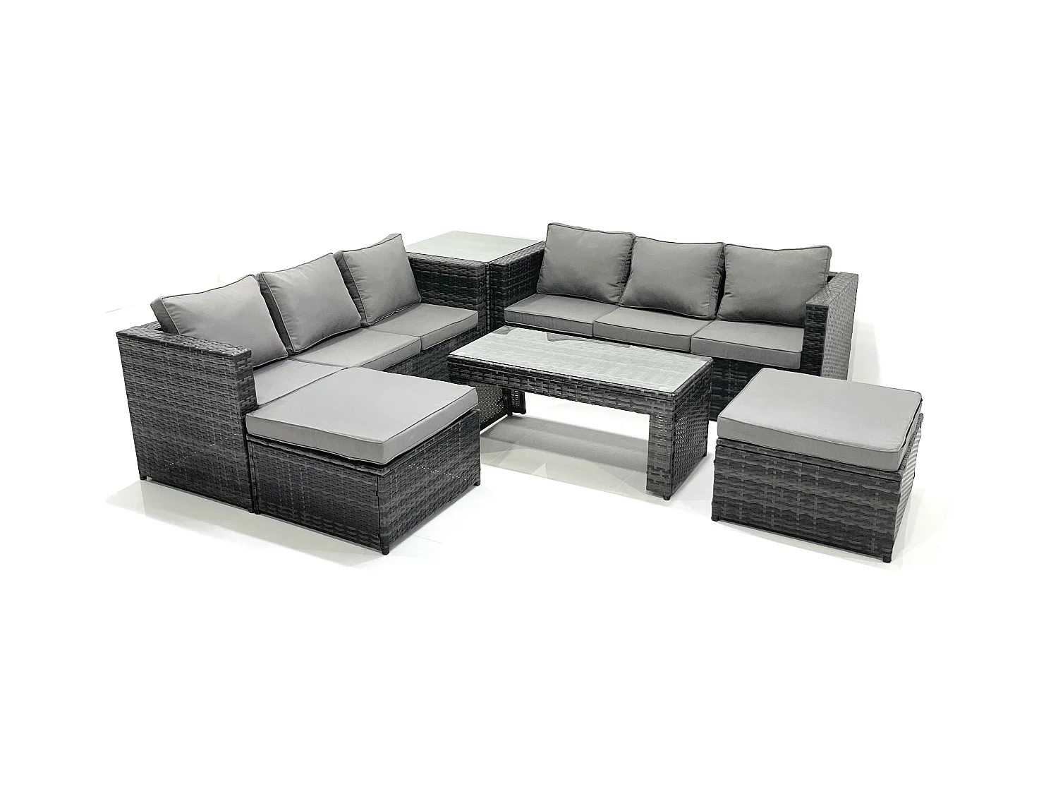 Garten Rattanmöbel Set mit Sofa Couchtisch 2 hohen Hockern Beistelltisch Dunkelgrau Gemischt