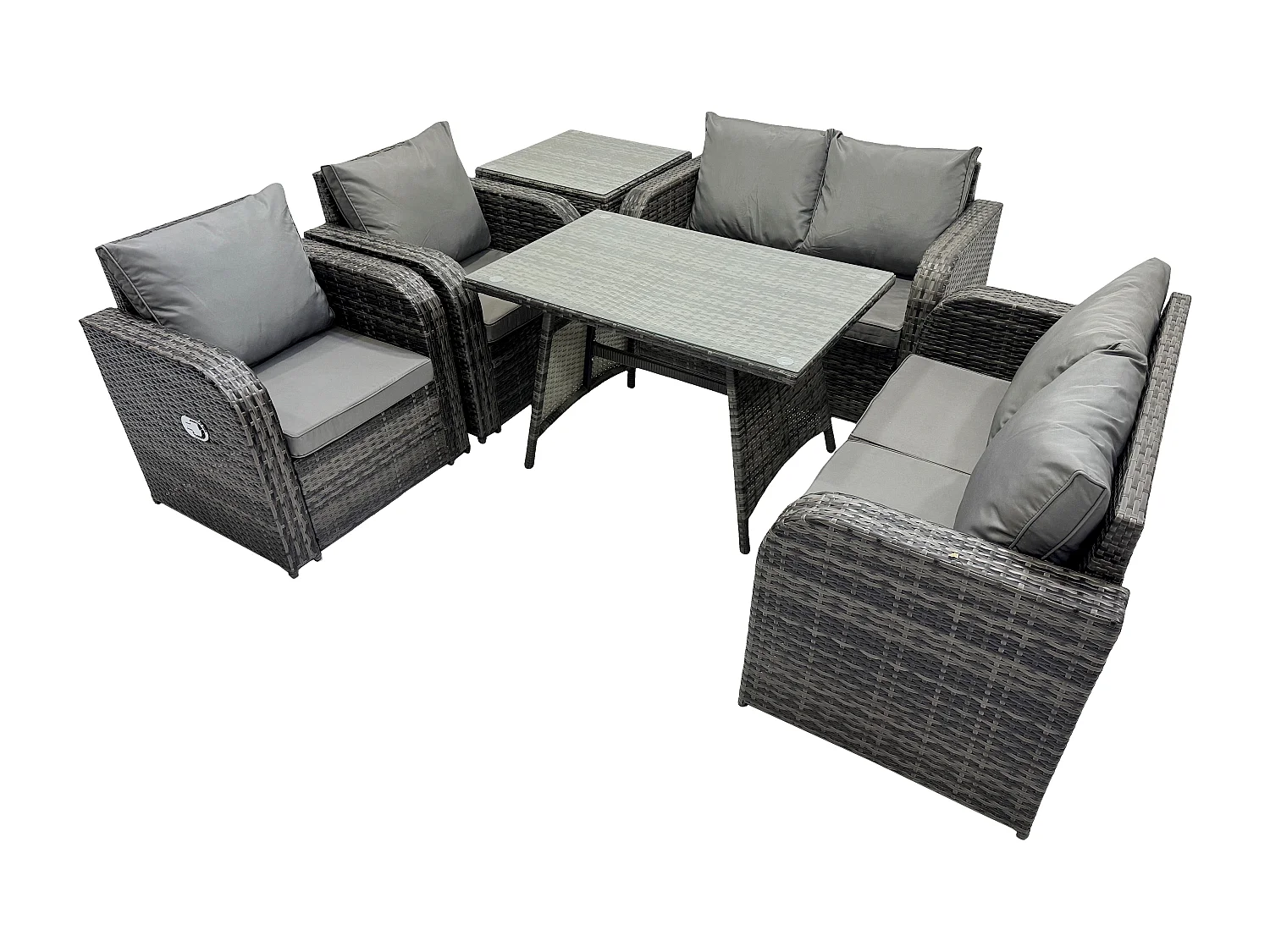 Ensemble de canapé en rotin extérieur avec Table à manger rectangulaire Table d'appoint Gris foncé mixte