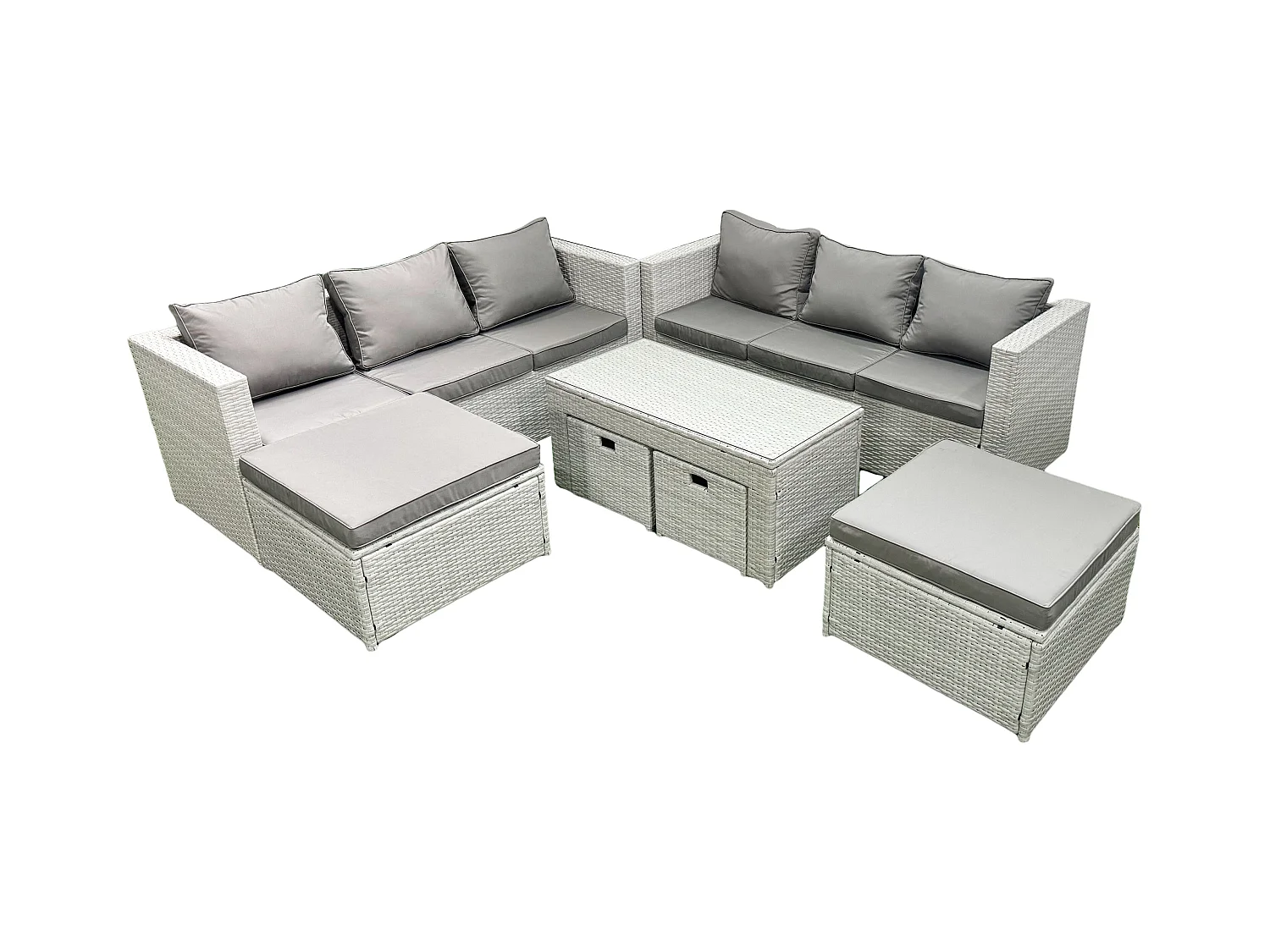 Salon de Jardin Ensemble Ensemble de canapés en rotin avec Table basse 4 Tabourets Gris clair mixte 10 places