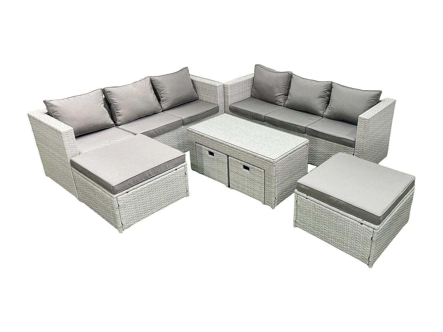 Salon de Jardin Ensemble Ensemble de canapés en rotin avec Table basse 4 Tabourets Gris clair mixte 10 places