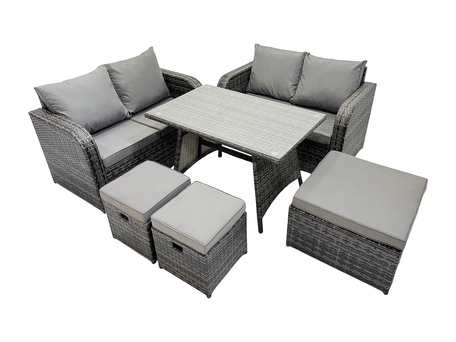 Ensemble de meubles de jardin en polyrotin 6 Pièces avec 3 Tabourets Gris foncé mixte