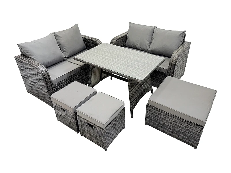 Ensemble de meubles de jardin en polyrotin 6 Pièces avec 3 Tabourets Gris foncé mixte