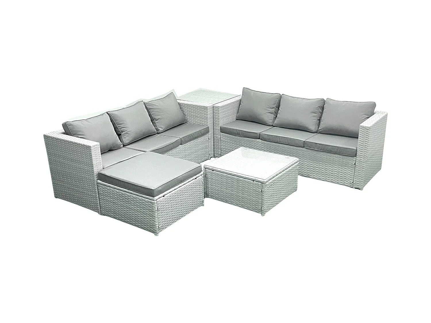 Ensemble de meubles de jardin en rotin 7 places Ensemble de canapés de jardin avec Grand tabouret Table d'appoint Gris clair mixte