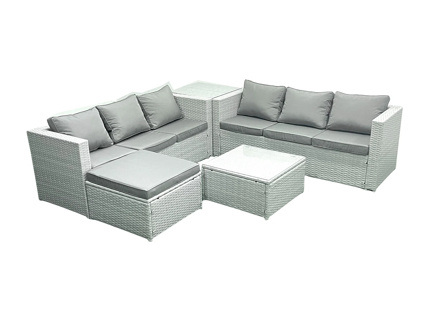 Ensemble de meubles de jardin en rotin 7 places Ensemble de canapés de jardin avec Grand tabouret Table d'appoint Gris clair mixte