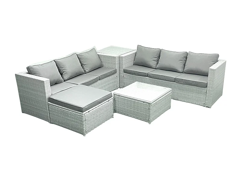 Ensemble de meubles de jardin en rotin 7 places Ensemble de canapés de jardin avec Grand tabouret Table d'appoint Gris clair mixte