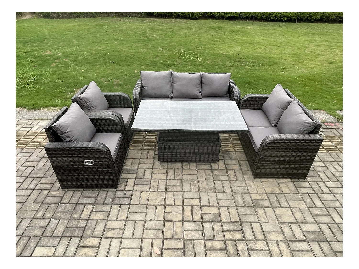 Rattan Gartenmöbel-Sets höhenverstellbarer Tisch Liegestühle Sofa Set Dunkelgrau Gemischt