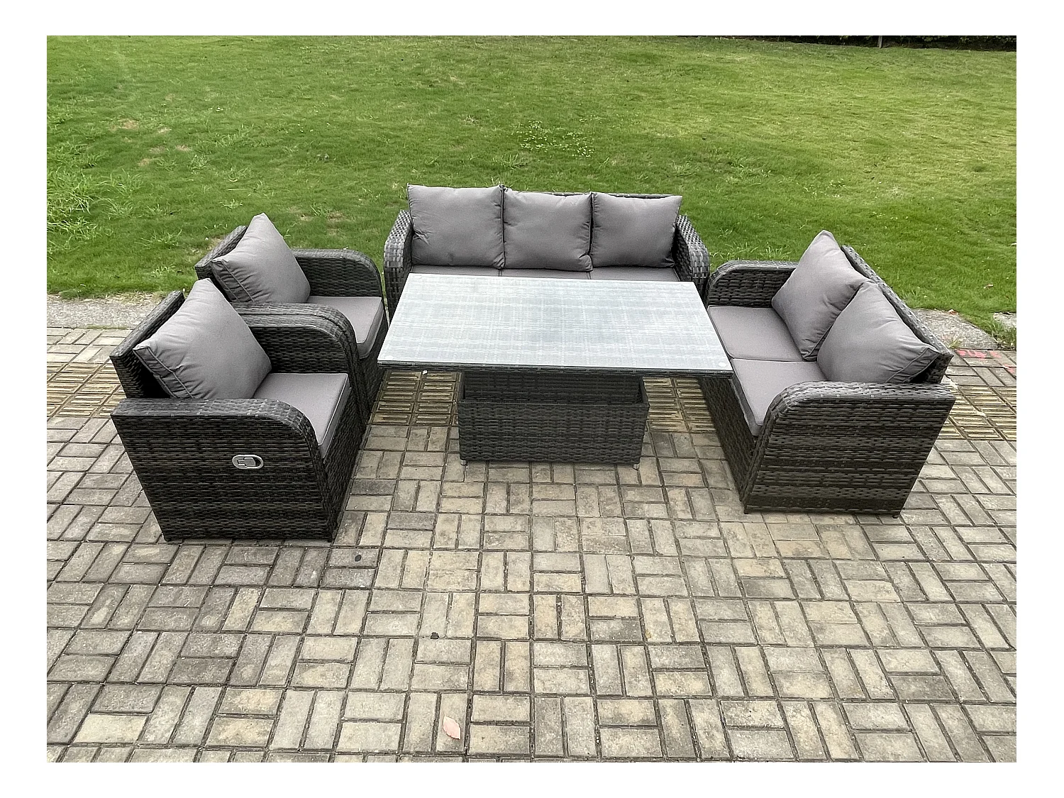 Rattan Gartenmöbel-Sets höhenverstellbarer Tisch Liegestühle Sofa Set Dunkelgrau Gemischt