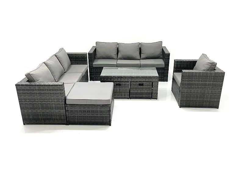Gartenmöbel-Set 10-Sitzer Polyrattan Sofa Set mit Couchtisch 3 Hockern Sessel Dunkelgrau Gemischt
