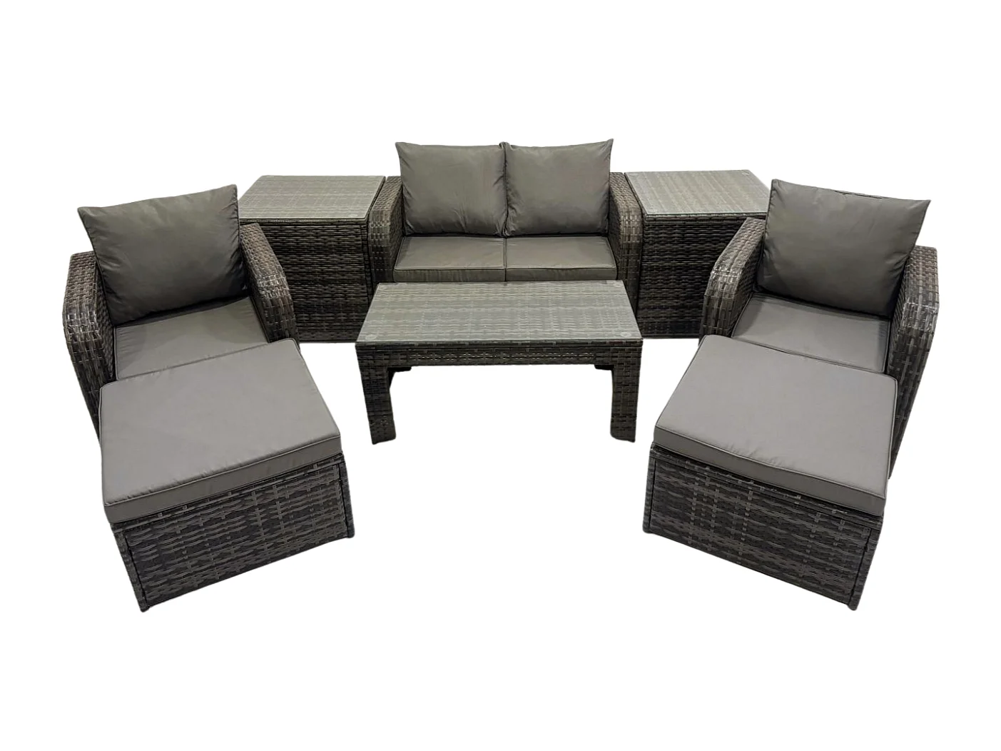 Polyrattan Gartenmöbel Set Garten Sofa im Freien Set mit Liegestühle Couchtisch 2 Beistelltischen 2 hohen Hockern Dunkelgrau Gemischt