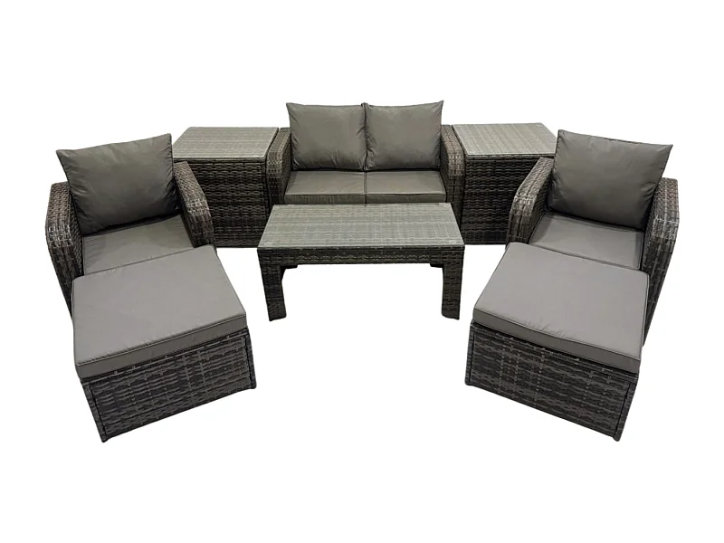 Salon de jardin Ensemble avec Chaise inclinable Table basse 2 Tables d'appoint 2 Grand tabourets Gris foncé mixte