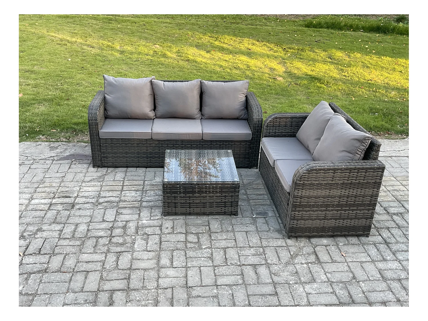 Polyrattan Gartenmöbel Sets 5-Sitzer Garten Sofa im Freien Set Quadratischer Couchtisch