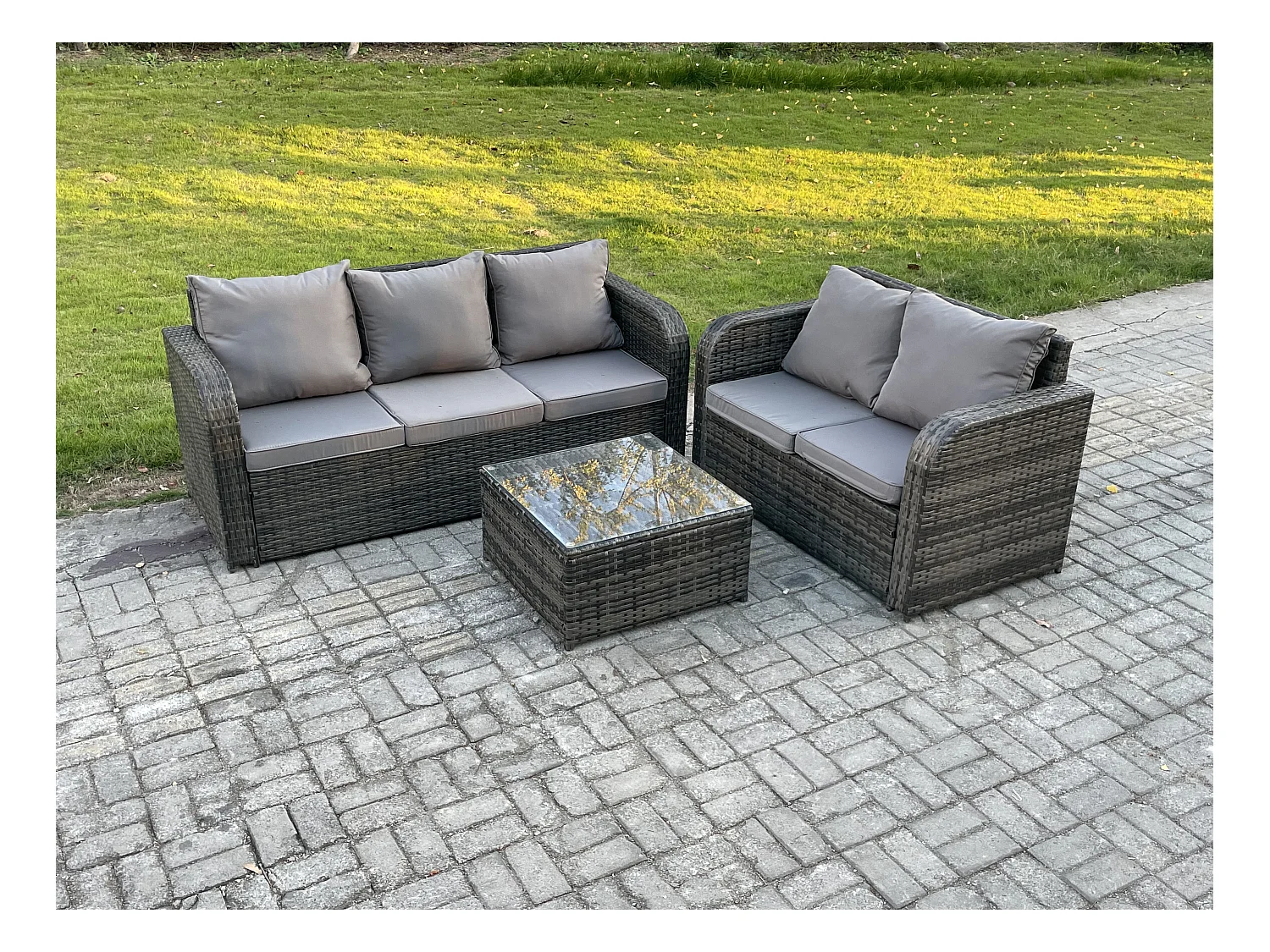 Polyrattan Gartenmöbel Sets 5-Sitzer Garten Sofa im Freien Set Quadratischer Couchtisch