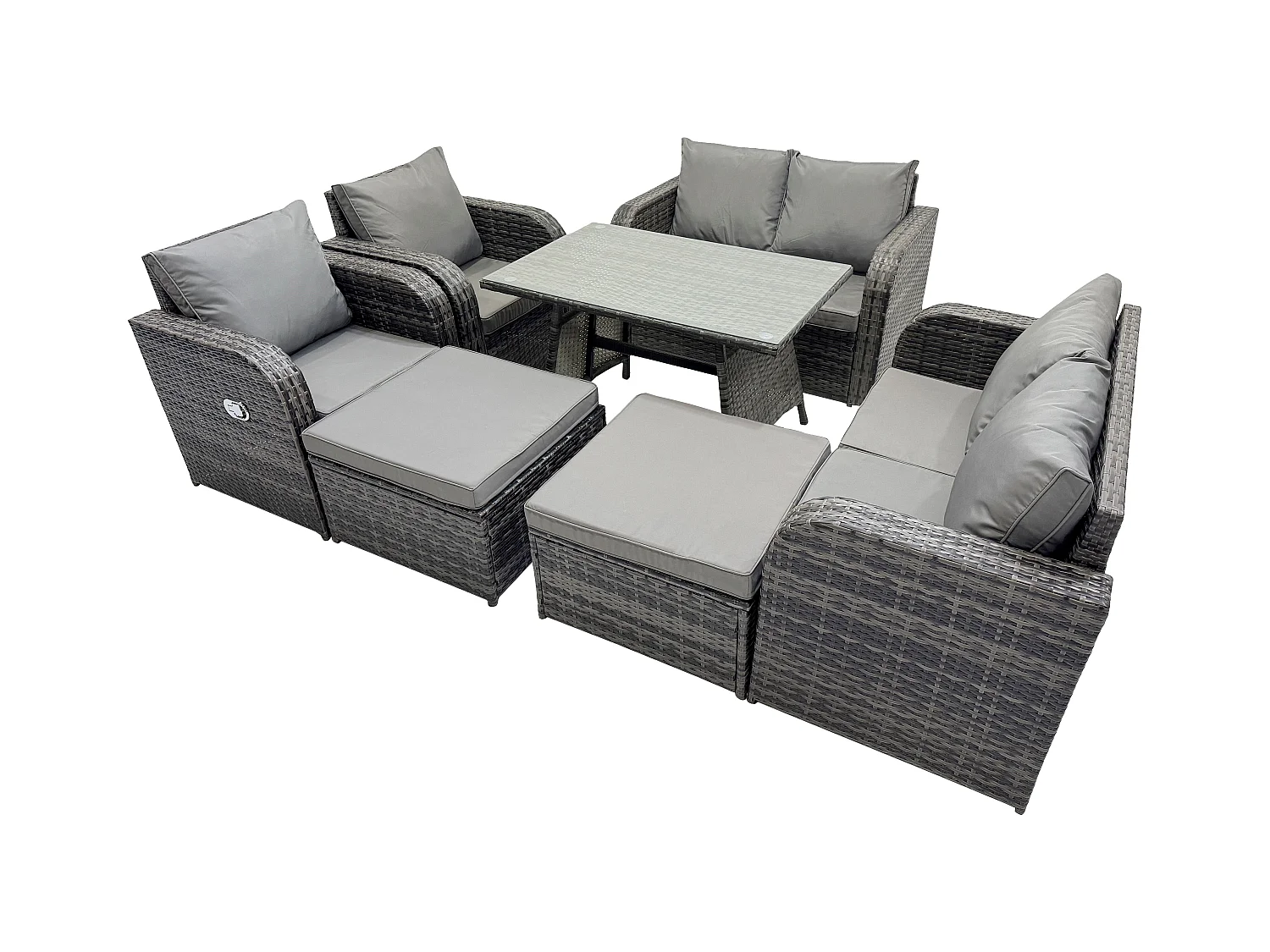 Ensemble de meubles de jardin en polyrotin 8 places avec 2 Grand tabourets Gris foncé mixte