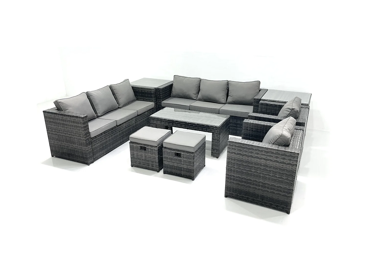 Ensemble de meubles de jardin en polyrotin avec Table basse Fauteuil 2 Tables d'appoint 2 Petits tabourets Gris foncé mixte