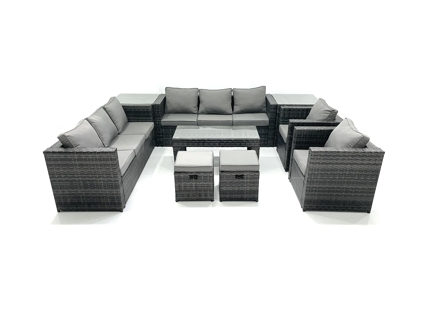 Ensemble de meubles de jardin en polyrotin avec Table basse Fauteuil 2 Tables d'appoint 2 Petits tabourets Gris foncé mixte