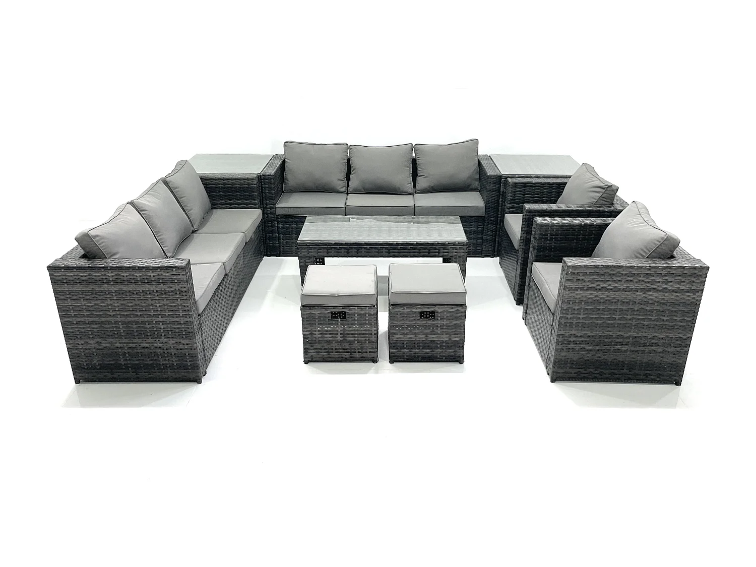 Ensemble de meubles de jardin en polyrotin avec Table basse Fauteuil 2 Tables d'appoint 2 Petits tabourets Gris foncé mixte