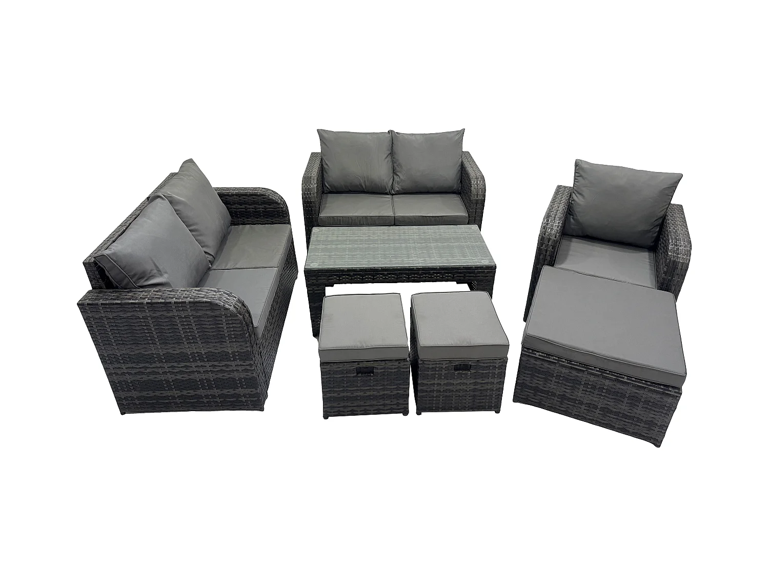 Rattan Gartenmöbel Sofa Set Tisch & Stühle Set mit 3 Hockern Dunkelgrau Gemischt