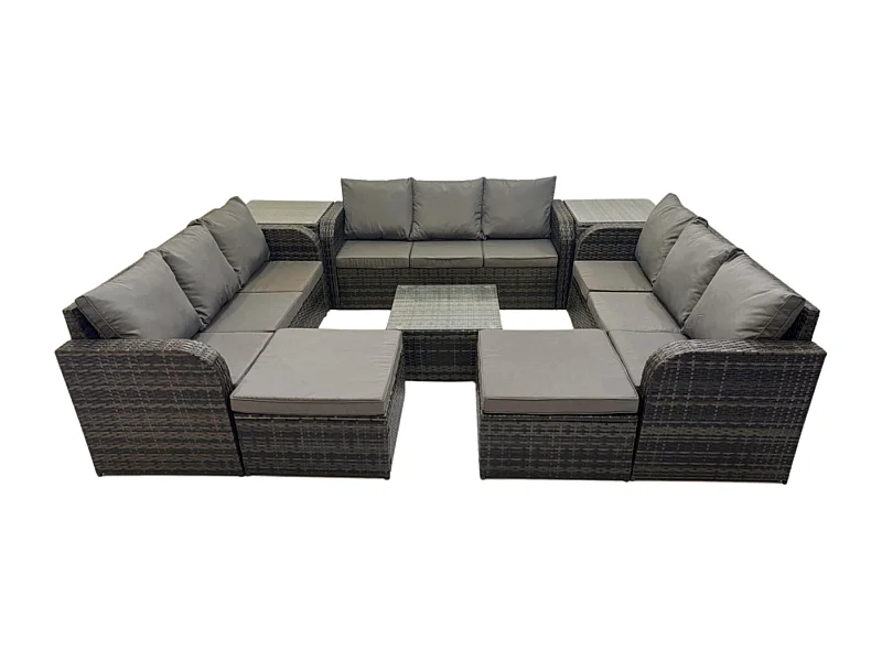 Rattan Gartenmöbel Set im Balkon Set Patio Garten Sofa Set mit Quadratischer Couchtisch 2 hohen Hockern 2 Beistelltischen Dunkelgrau Gemischt