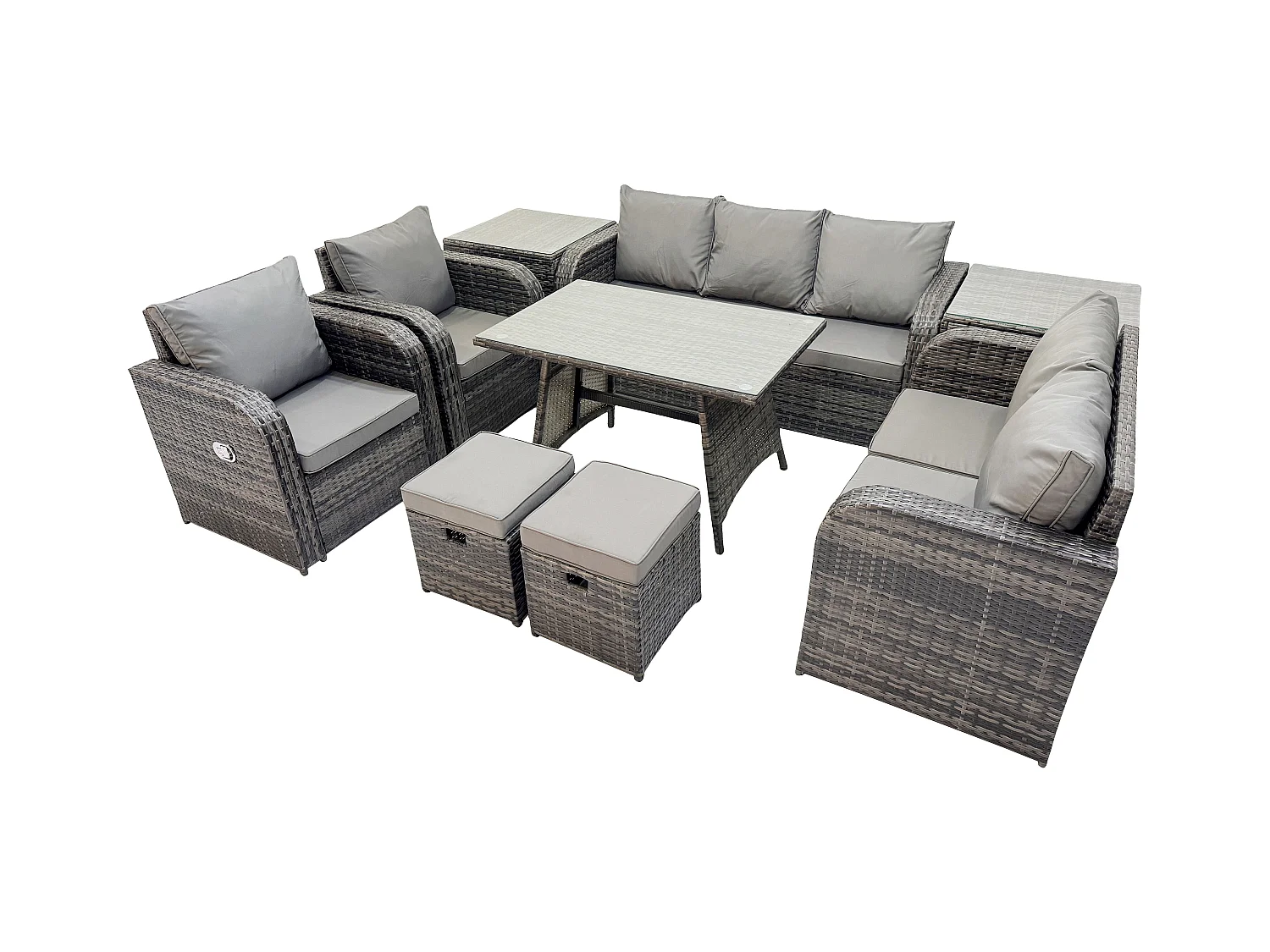 Polyrattan Gartenmöbelset 9-Sitzer Garten Lounge Set mit Esstisch 2 kleine Fußhockern 2 Beistelltischen Dunkelgrau Gemischt