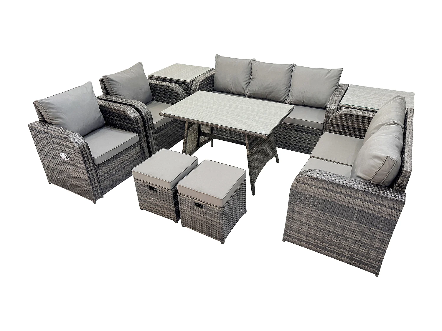 Polyrattan Gartenmöbelset 9-Sitzer Garten Lounge Set mit Esstisch 2 kleine Fußhockern 2 Beistelltischen Dunkelgrau Gemischt