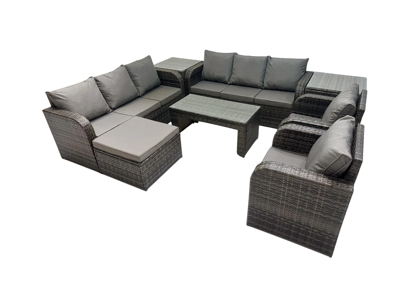 9 places Ensembles de salon de jardin avec 2 Chaise inclinables Table basse 2 Tables d'appoint Grand tabouret Gris foncé mixte