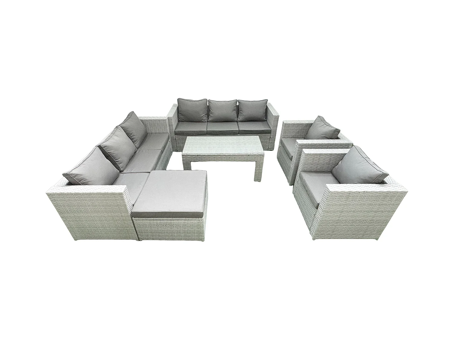 Ensembles de meubles d'extérieur avec 2 Fauteuil Table basse oblongue Grand tabouret Gris clair mixte