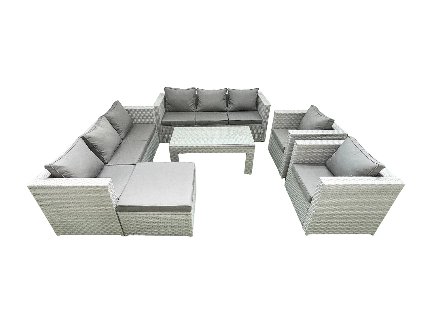 Ensembles de meubles d'extérieur avec 2 Fauteuil Table basse oblongue Grand tabouret Gris clair mixte