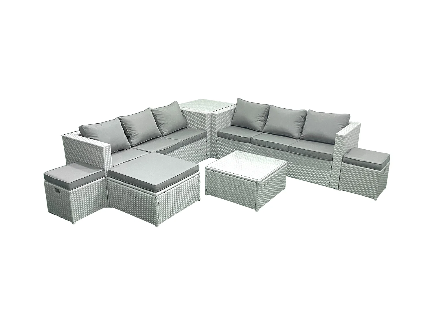Ensemble de meubles de jardin en rotin 9 places Ensemble de canapés de jardin avec 3 Tabourets Table d'appoint Gris clair mixte