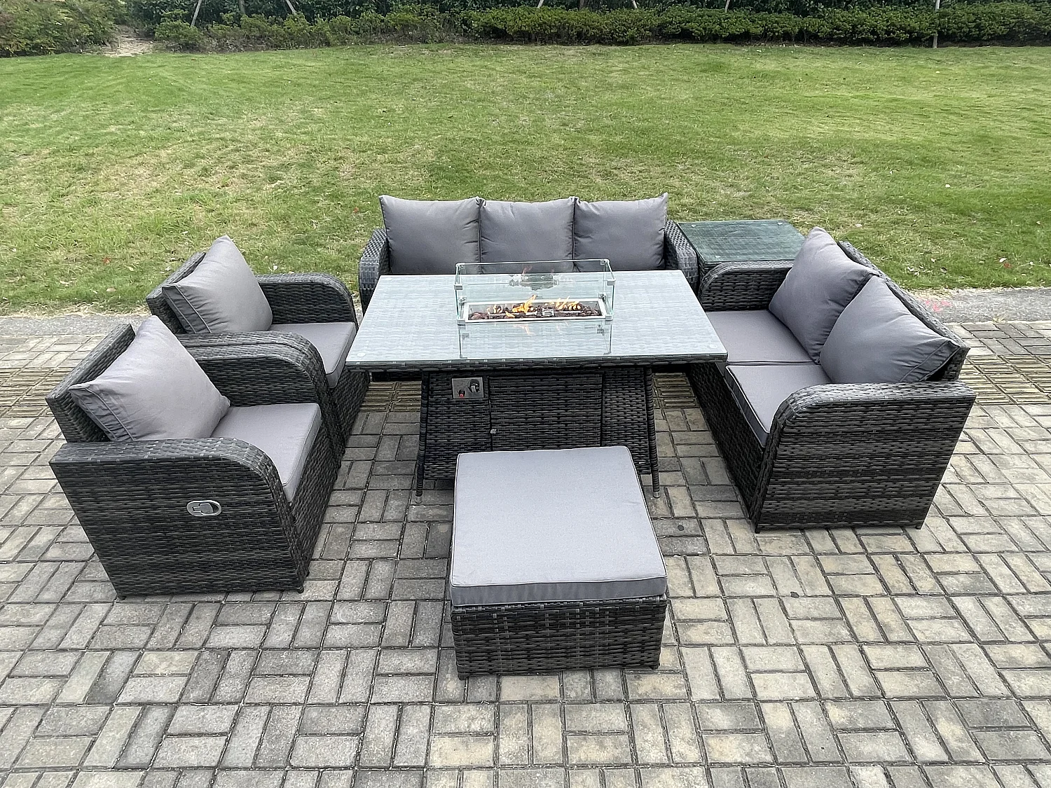 Salon de jardin exterieur Table de foyer à gaz et Canapé Fauteuil avec Table d'appoint Grand tabouret