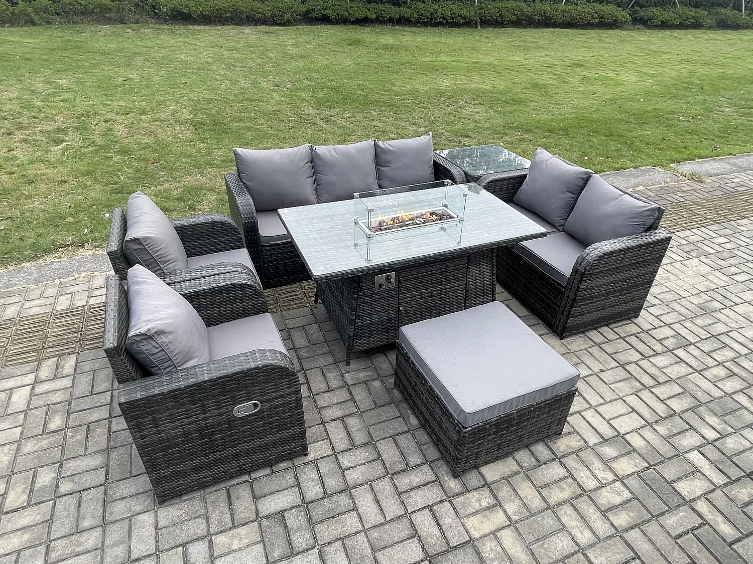 Salon de jardin exterieur Table de foyer à gaz et Canapé Fauteuil avec Table d'appoint Grand tabouret