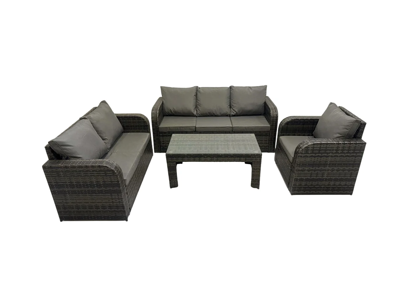 6 places Salon de jardin exterieur Ensemble de canapés en rotin avec Table basse rectangulaire Chaise inclinable Gris foncé mixte