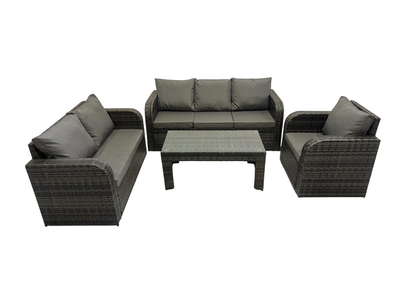 6-Sitzer Polyrattan Gartenmöbelset Rattan Lounge Sofa Set mit Rechteckiger Couchtisch Liegestühle Dunkelgrau Gemischt
