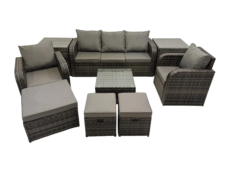 Ensembles de meubles de jardin 8 places Ensemble de canapés en rotin avec Table basse carrée 2 Tables d'appoint 3 Tabourets