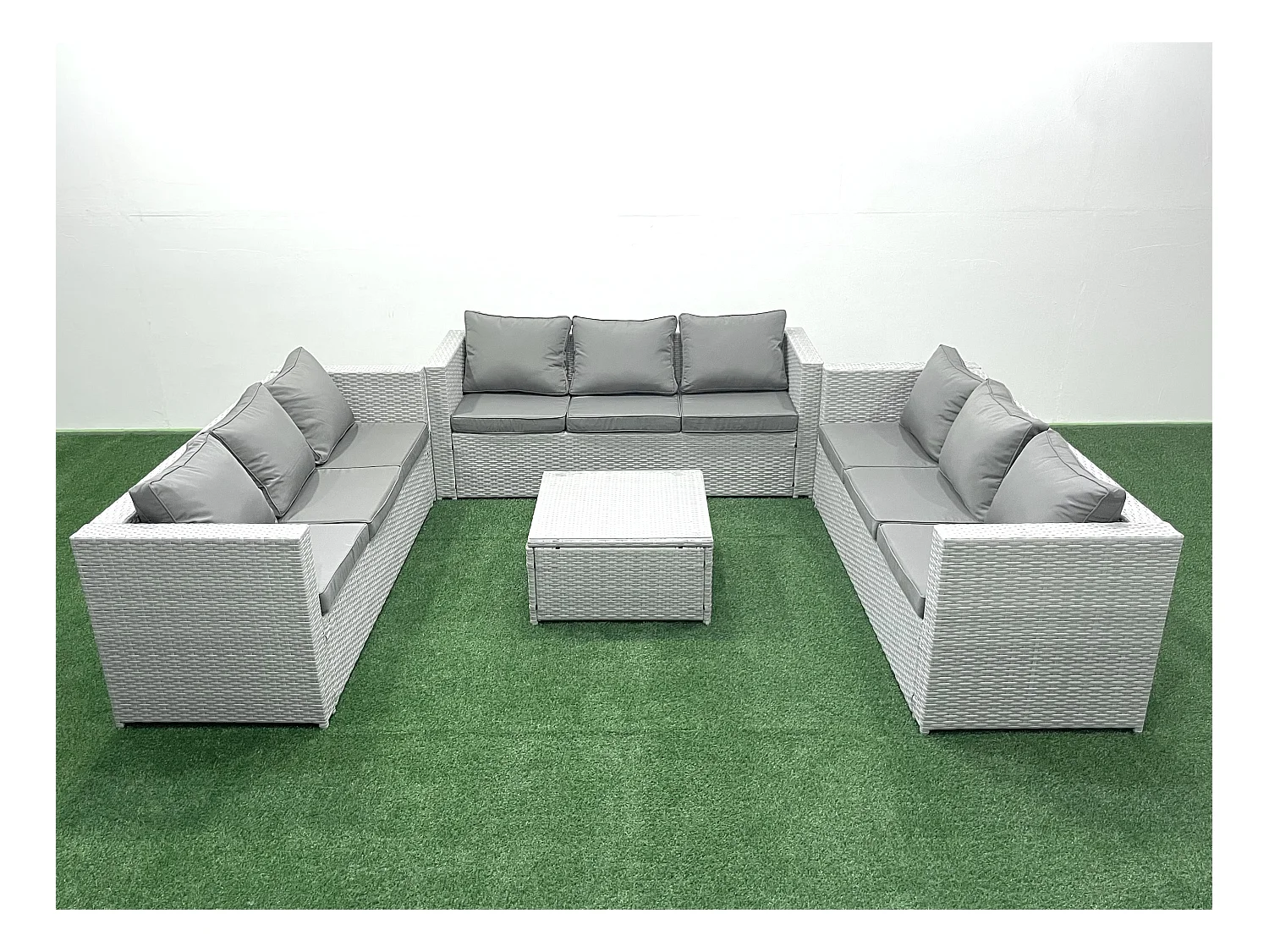 Gartenmöbel im Freien Polyrattan 9-Sitzer Rattan Garten Sofa Set Hellgrau gemischt