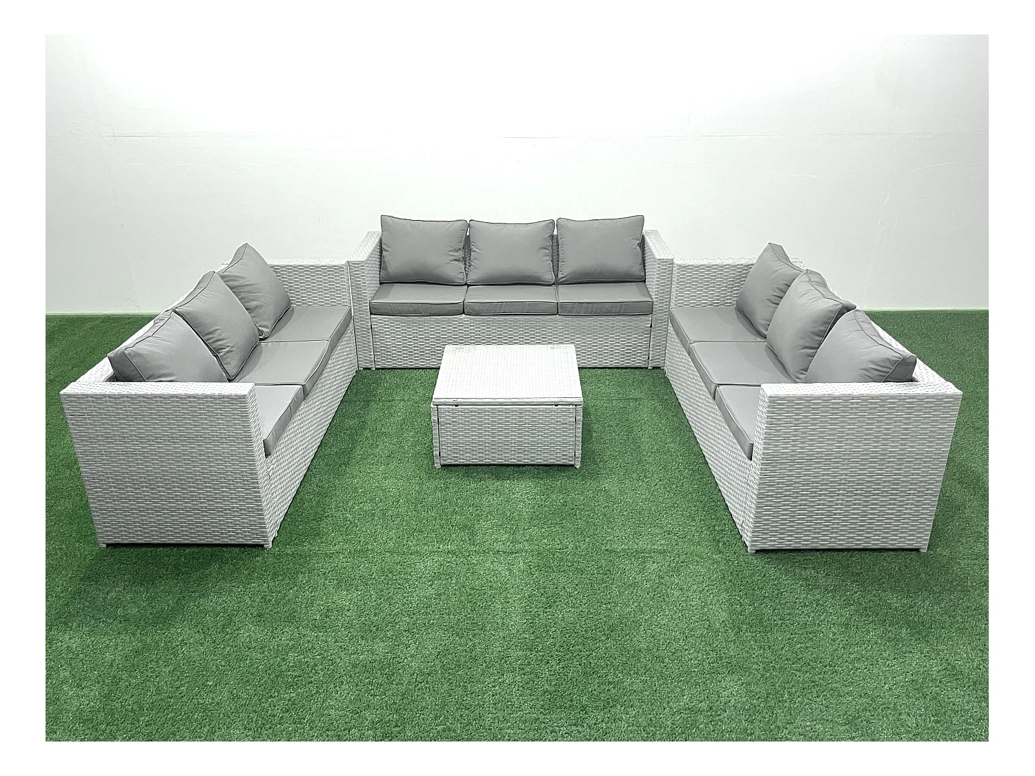 Gartenmöbel im Freien Polyrattan 9-Sitzer Rattan Garten Sofa Set Hellgrau gemischt