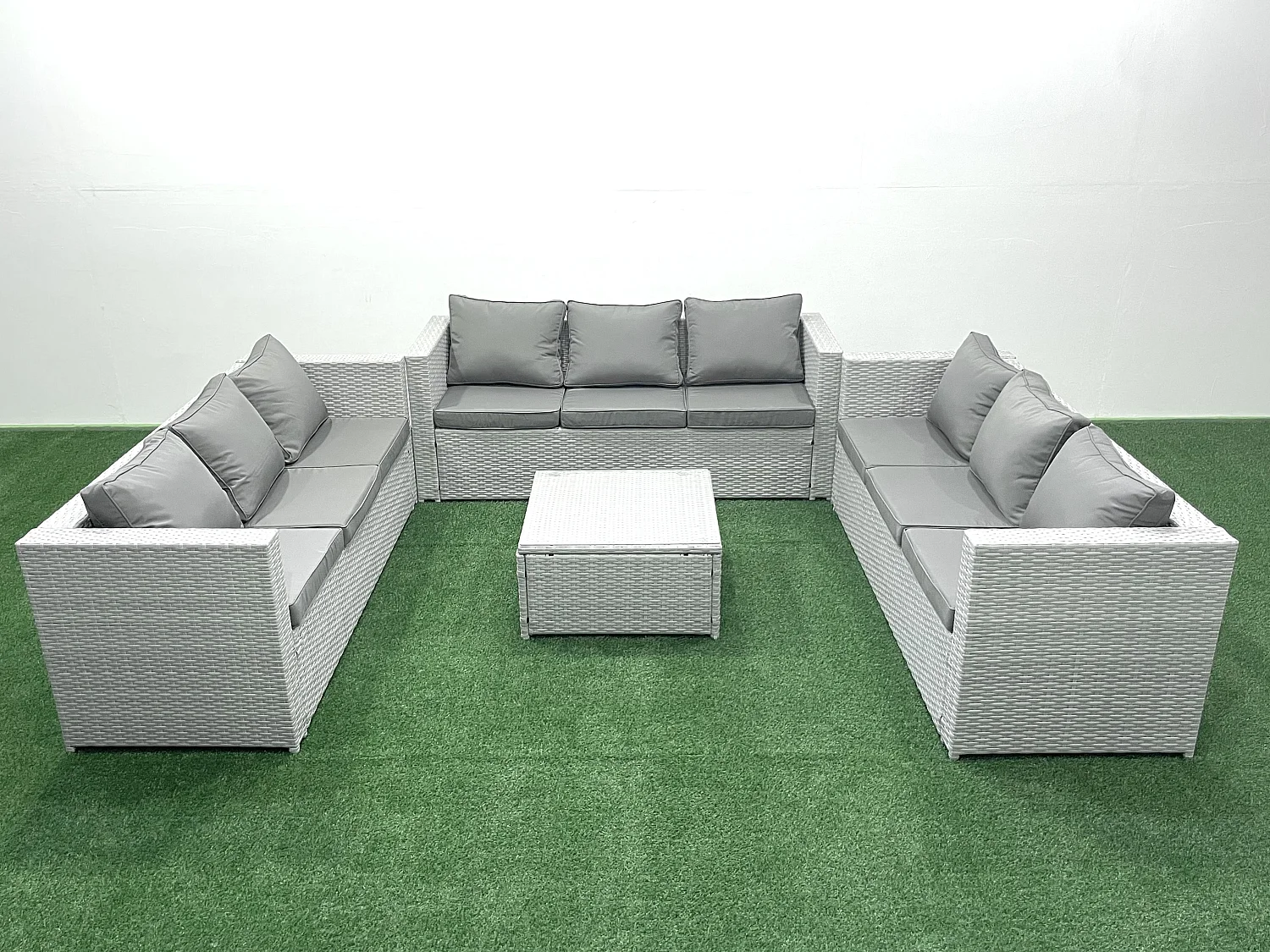 Gartenmöbel im Freien Polyrattan 9-Sitzer Rattan Garten Sofa Set Hellgrau gemischt