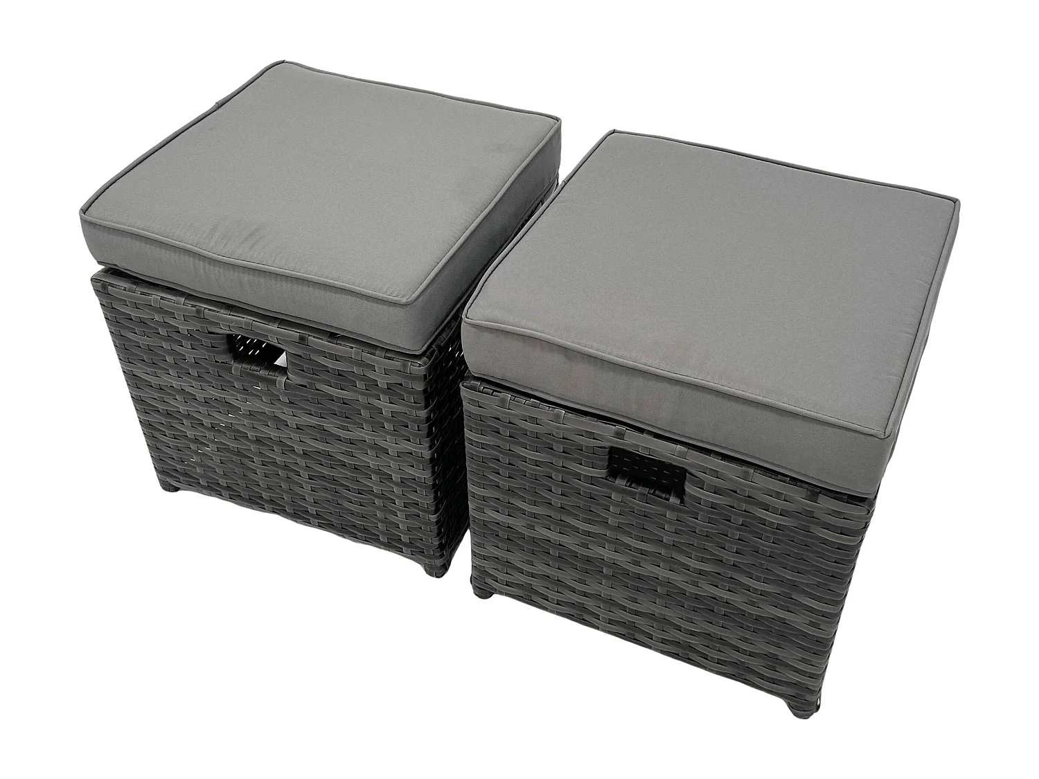 Dunkelgrau Gemischt Rattan Garten Sofa Set 2 Sesseln Rechteckiger Esstisch 2 kleine Hockern 7-Sitzer