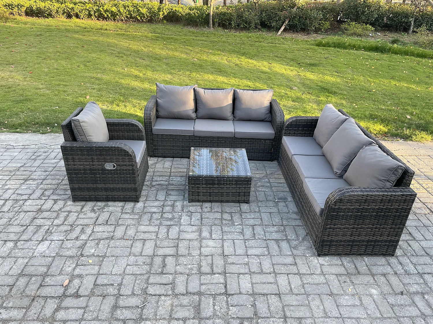 Polyrattan Gartenmöbelset Garten Sofa Couchtisch Set mit Liegestühle Dunkelgrau Gemischt