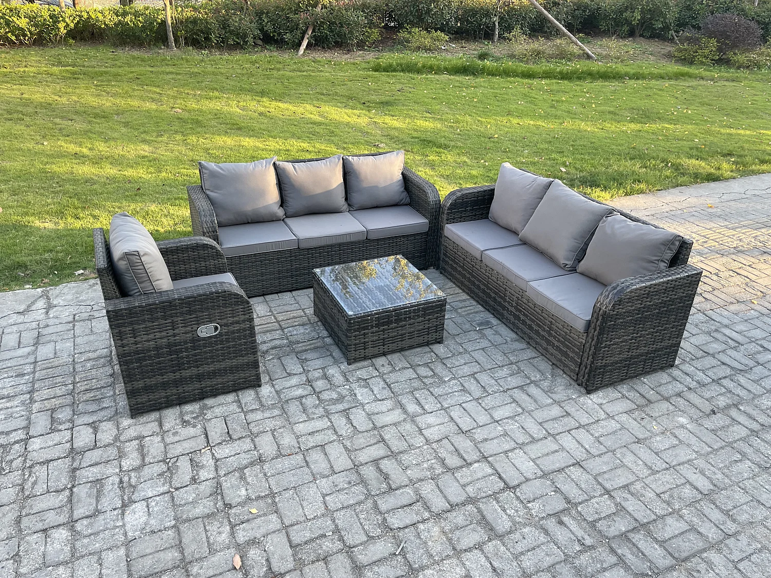Polyrattan Gartenmöbelset Garten Sofa Couchtisch Set mit Liegestühle Dunkelgrau Gemischt